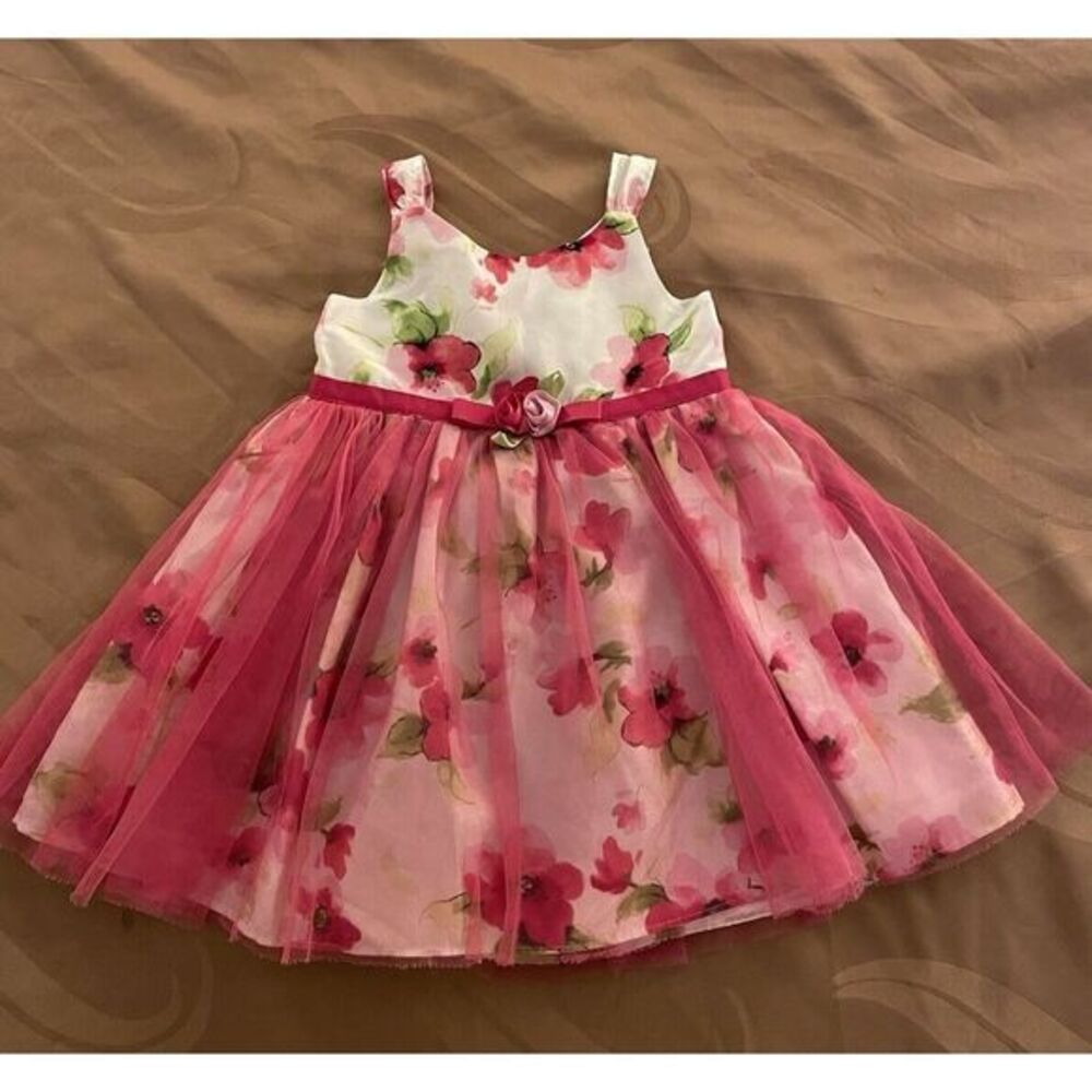Holiday Editions Pink Floral‎ Girls Dress Rosettes Size 3T